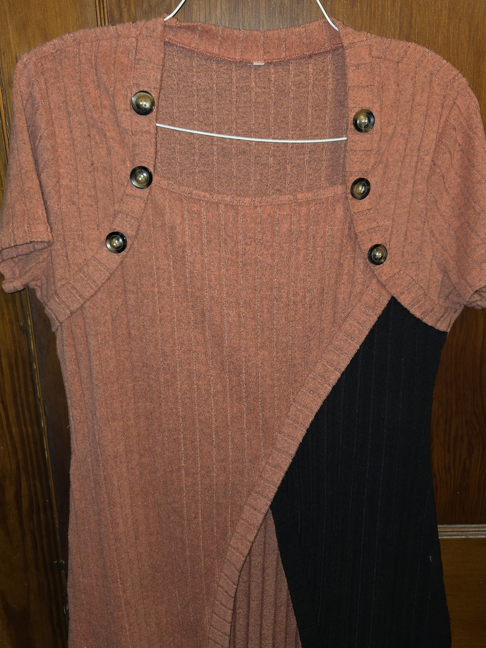Button-Detail Ribbed Square-Neck Sweater Top - Rust Color - Picture 5 of 6